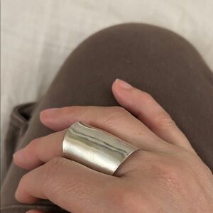 Wide Hammered Silver Plated Spoon Band Ring